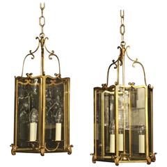 French Pair of Gilded Antique Hall Lanterns