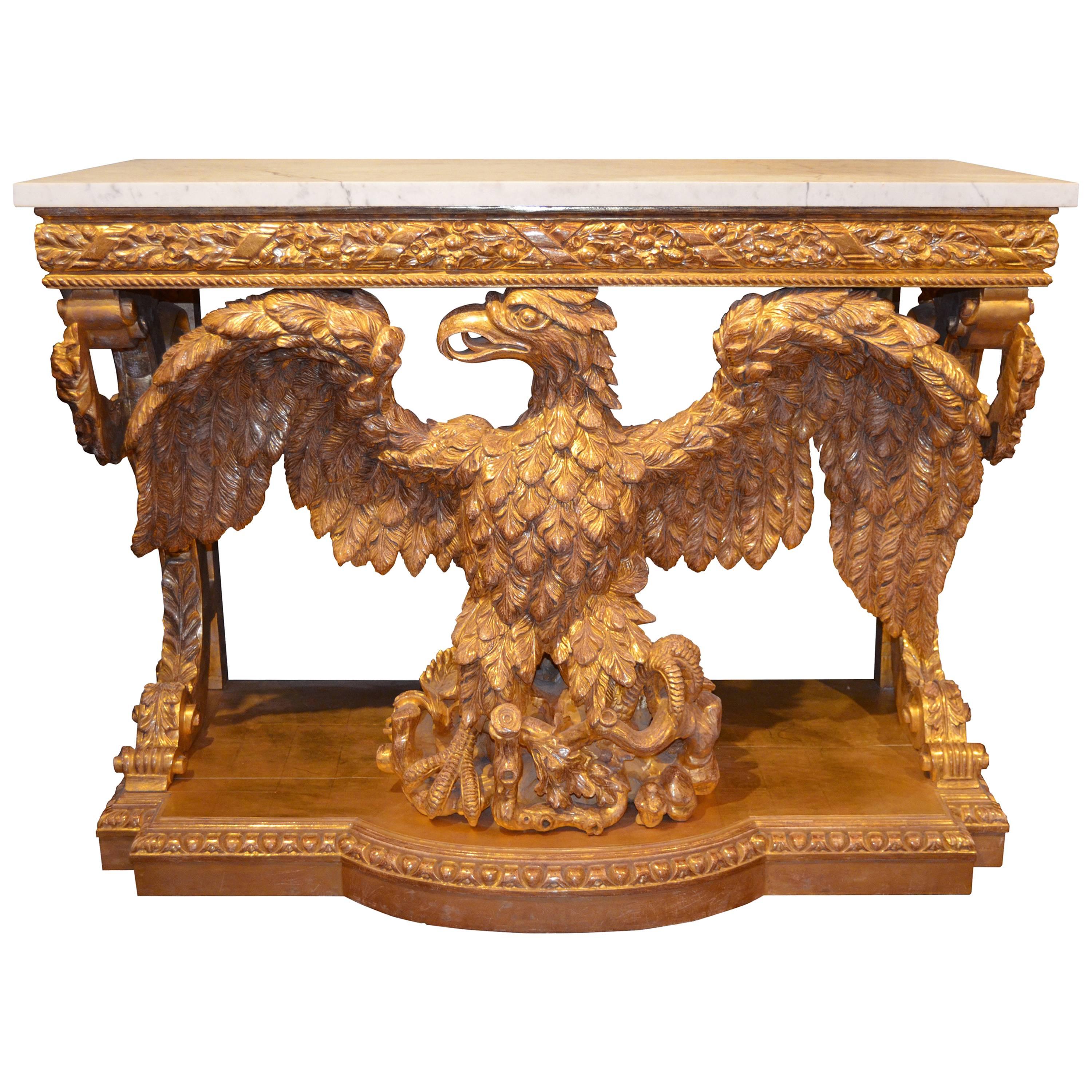 Pair of William Kent Design Carved Giltwood Eagle Consoles