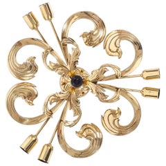 Ornamental Solid Brass Baroque Style Acanthus Leaf Flush Mount Lamp, 1960
