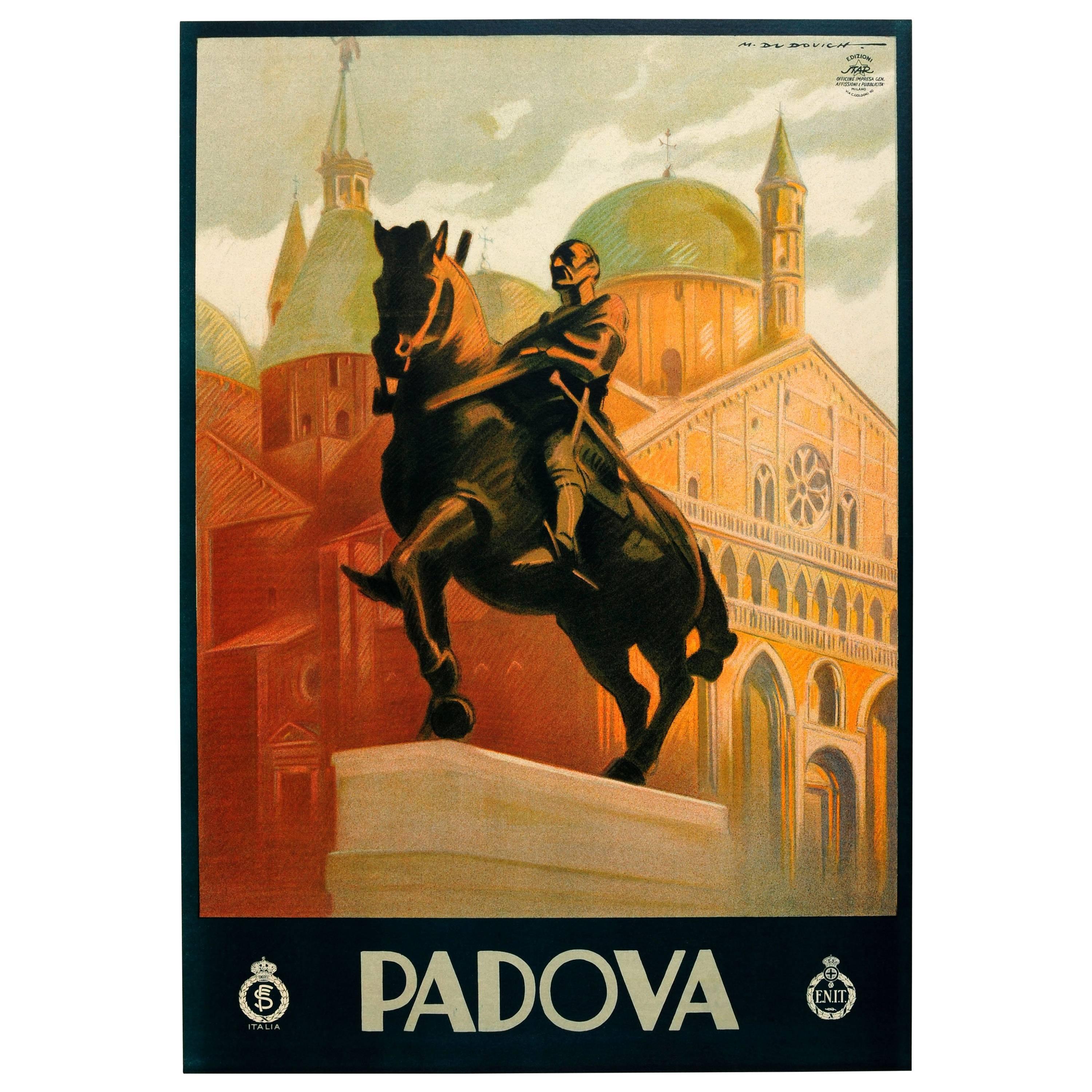 Original Vintage ENIT Travel Advertising Poster by Dudovich For Padova In Italy