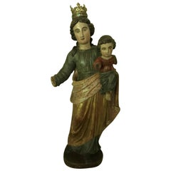 Antique Statue of H.Maria and Child Jezus, 17th-18th Century, Polychrome Limewood