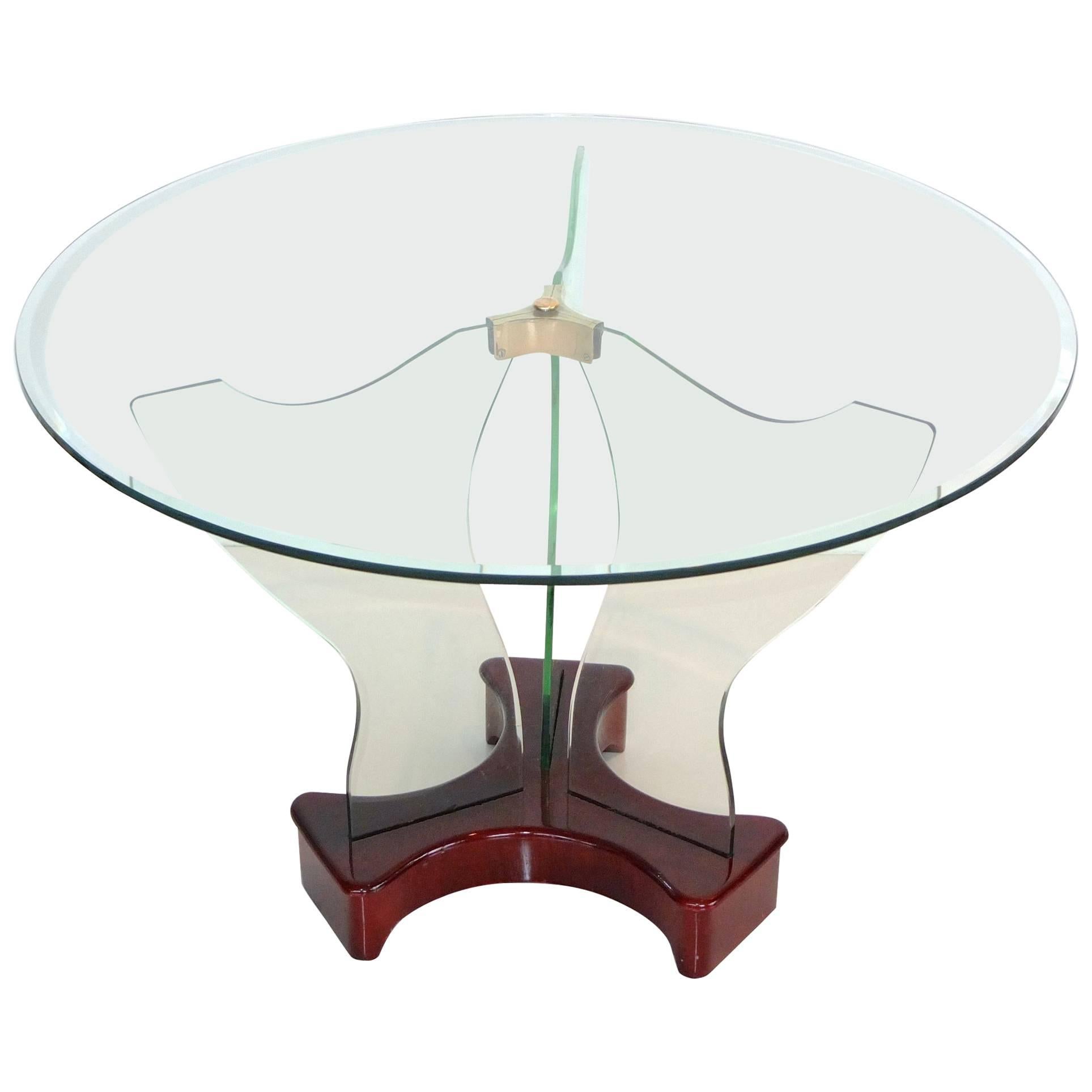 Luigi Brusotti 1930s Glass, Brass and Mahogany Cocktail Table For Sale