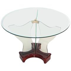 Luigi Brusotti 1930s Glass, Brass and Mahogany Cocktail Table