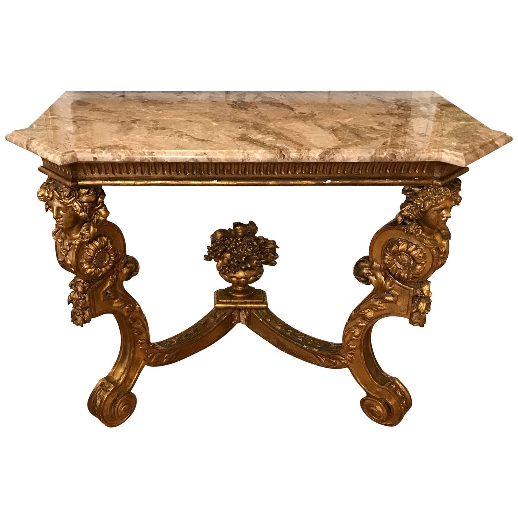 Magnificent Giltwood and Marble Louis XIV Style Console Table