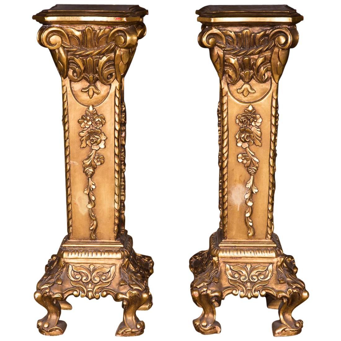 20th Century Two Golden Columns in the Style of Historicism Rich Ornamented