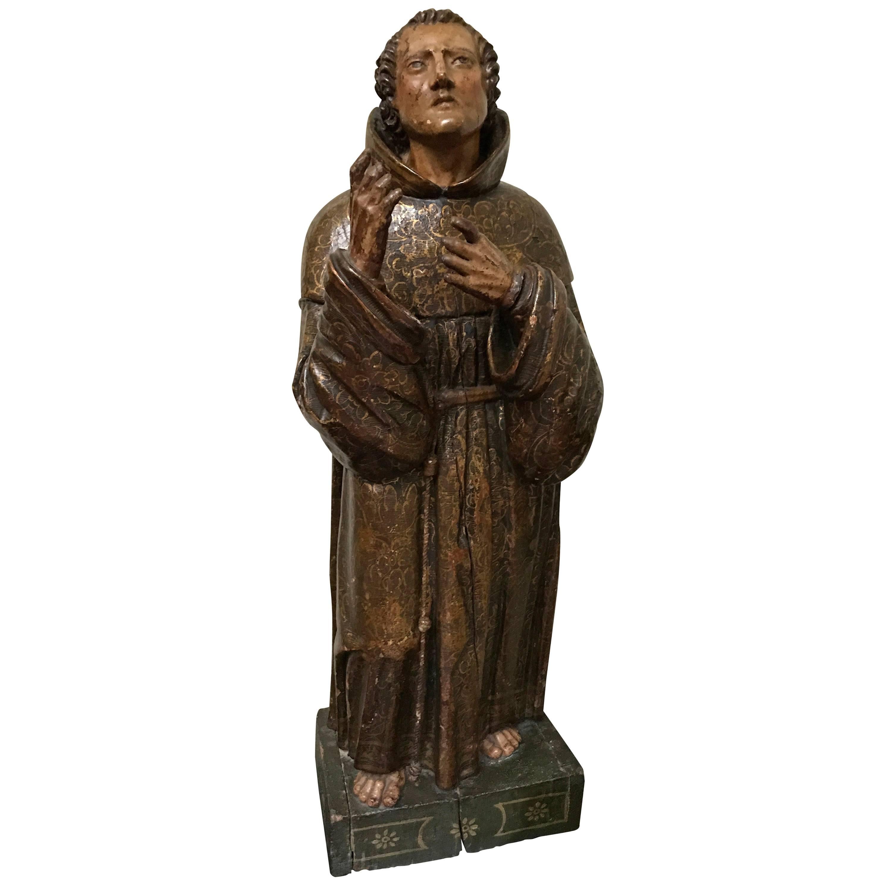 Holy Pascalis 17th Century Carved in Walnut and Polychromed( original ), Spanish For Sale