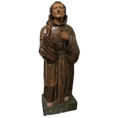 Antique Holy Pascalis 17th Century Carved in Walnut and Polychromed( original ), Spanish