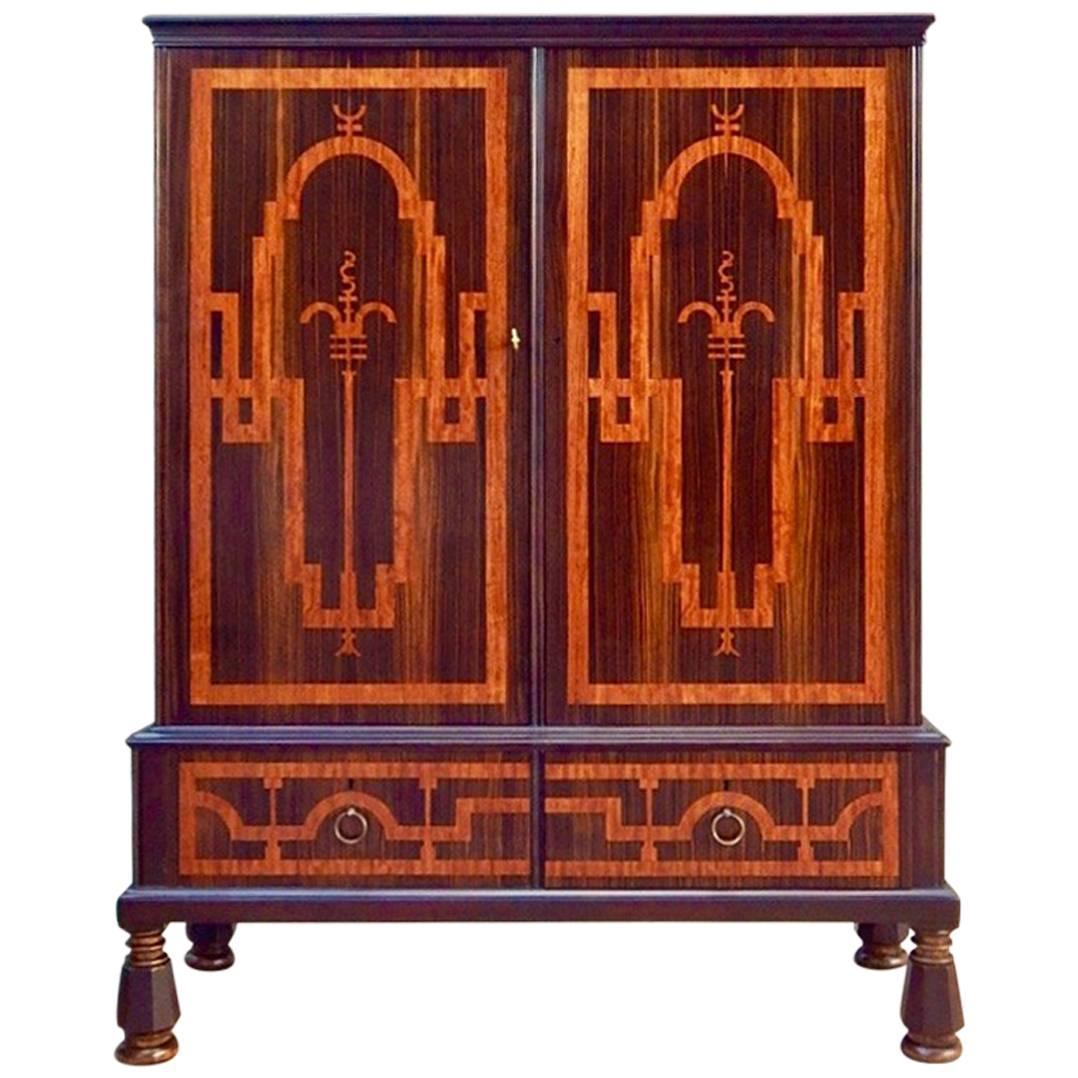 Swedish Art Deco Inlaid Storage Cabinet in Zebra and Rosewoods For Sale
