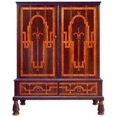 Swedish Art Deco Inlaid Storage Cabinet in Zebra and Rosewoods