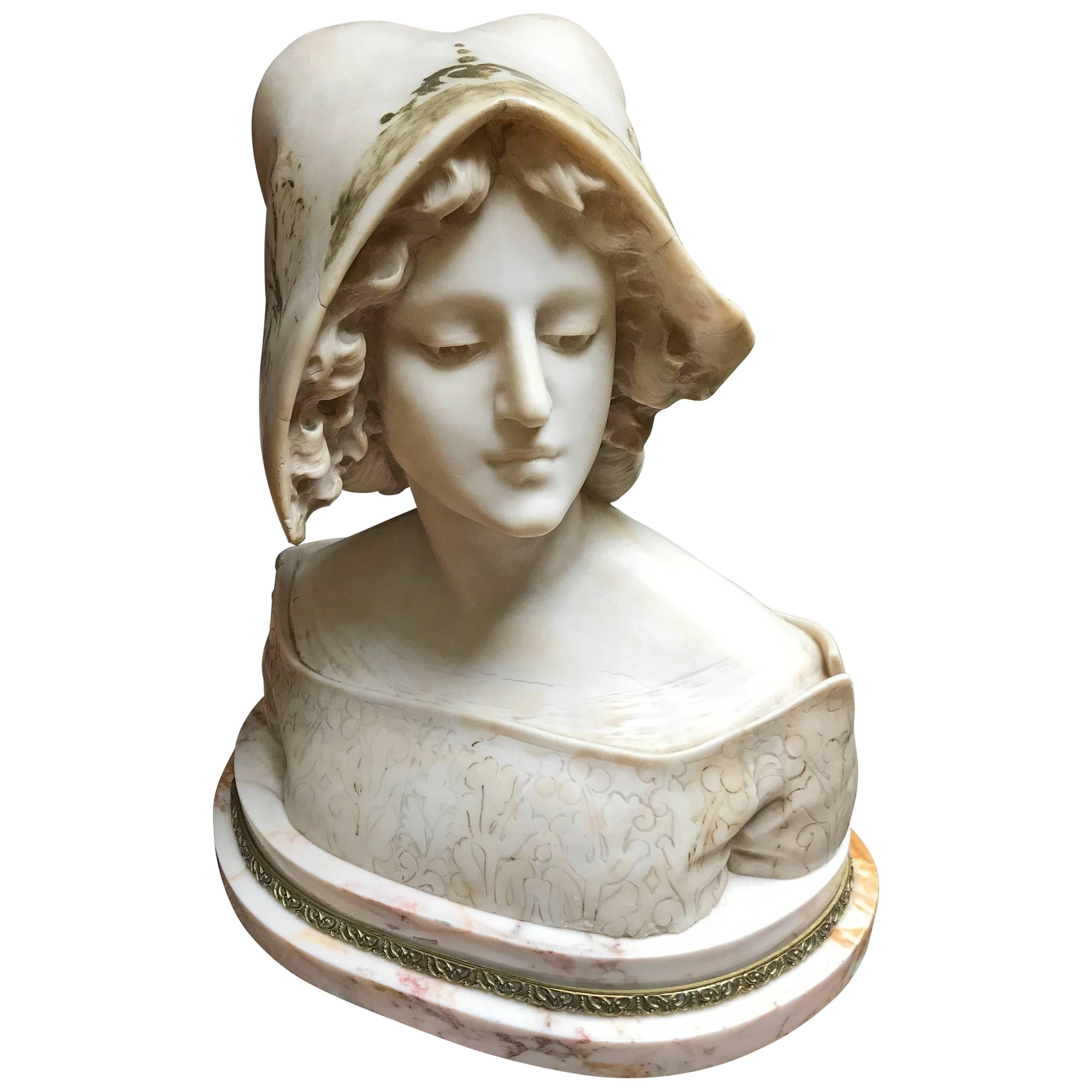 Woman Bust by Vicari Cristoforo White Marble For Sale