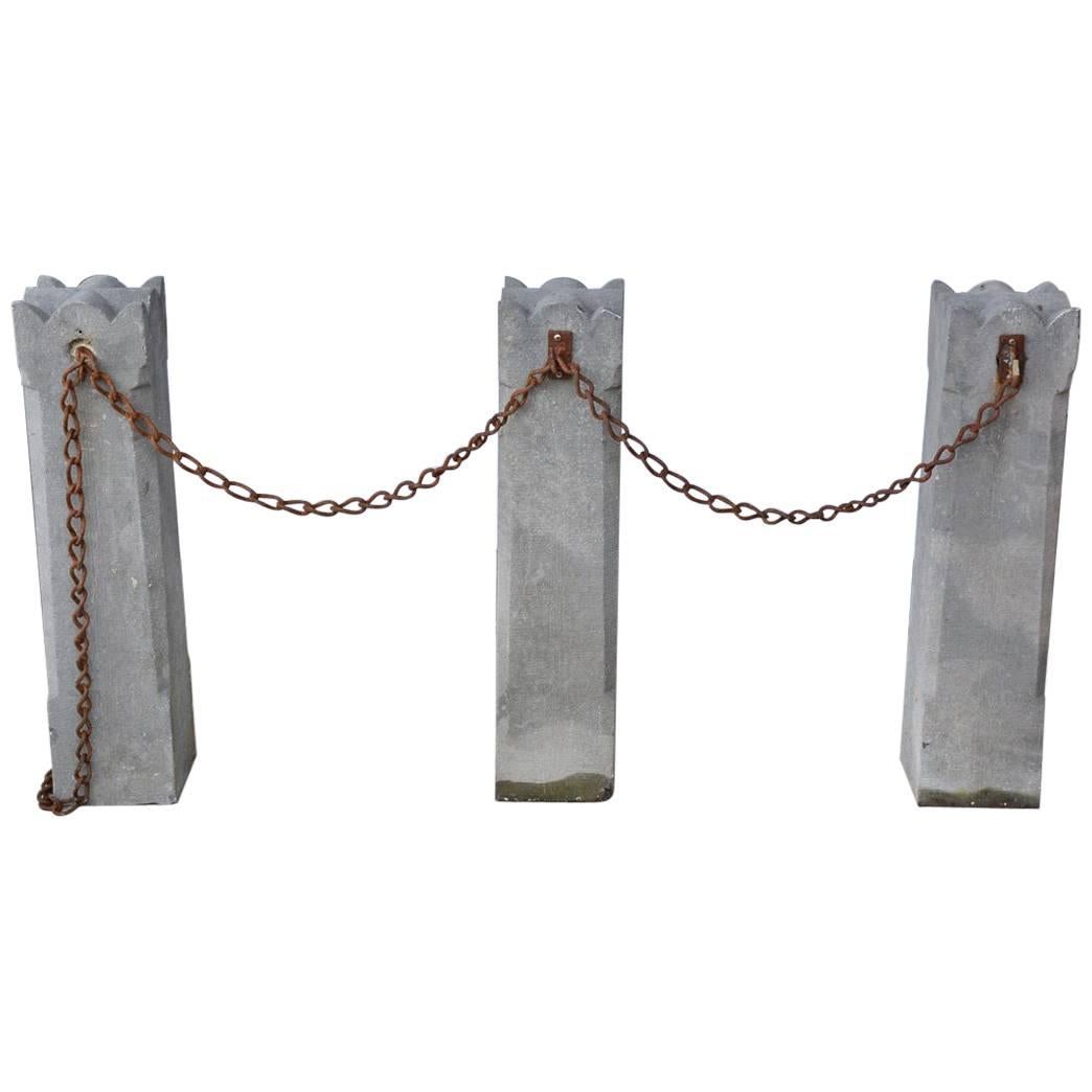 Three 19th Century Stone Barricade Balustrades and Chain Markers For Sale