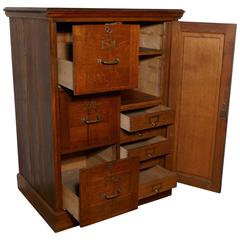 Antique Large Edwardian Oak Filing Cabinet, Office Cupboard