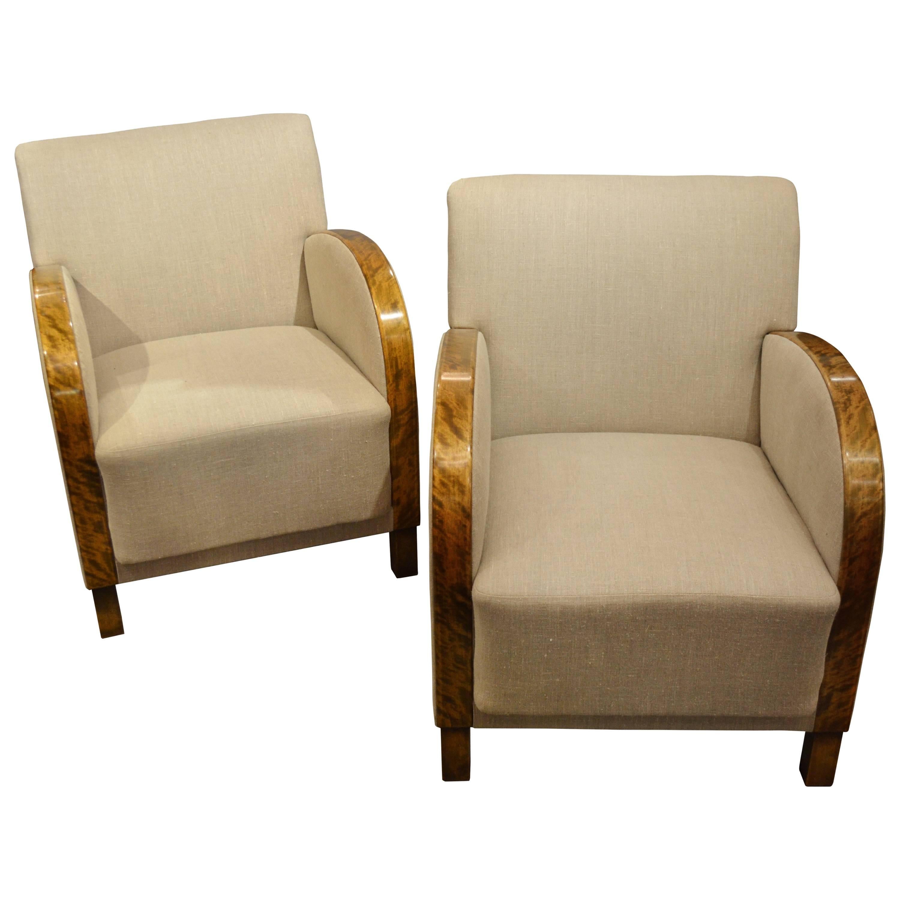 Art Deco Swedish Satin Birch Club Chairs