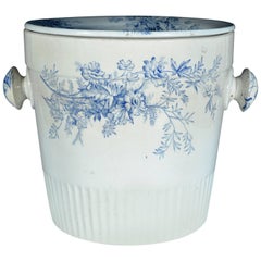 Blue and White Floral Pottery Covered Pil and Cover, Vera Pottery