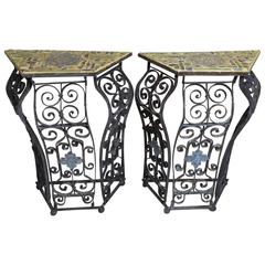 Pair of Artistic Iron and Ceramic Tile Consol 5