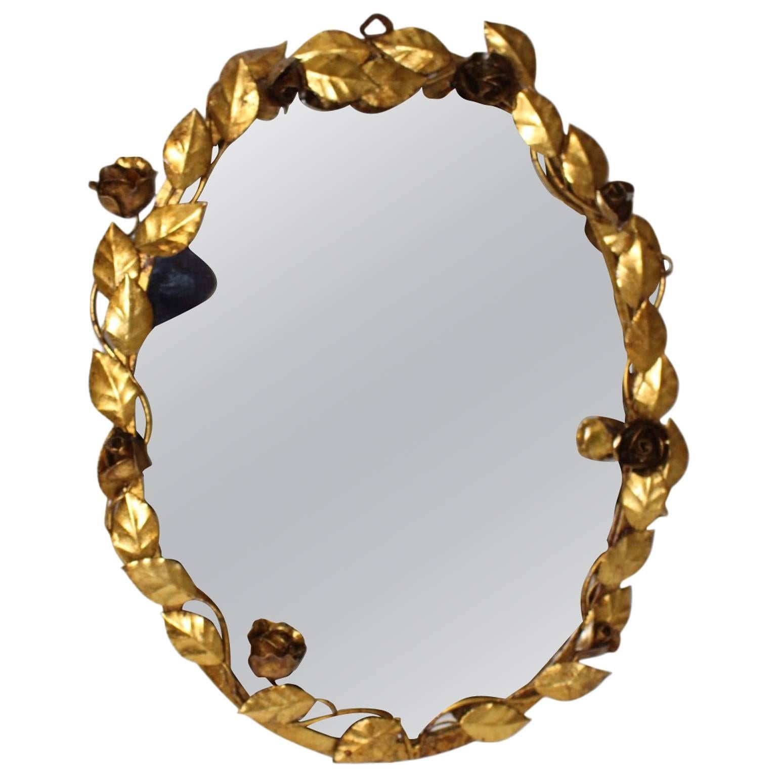 Mid Century Modern Vintage Wall Mirror with Multicolored Glass Flower