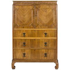 Antique Scottish Art Deco Walnut Dresser, Chest of Drawers, Cupboard, Wylie