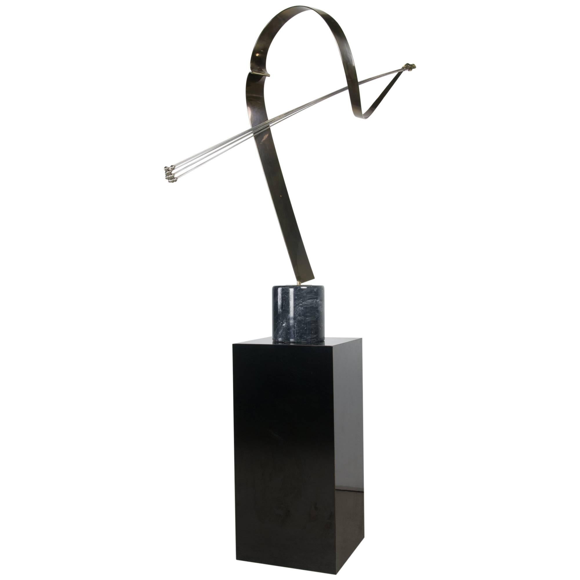 Curtis Jere Brass Spray Sculpture on Marble Base with Pedestal