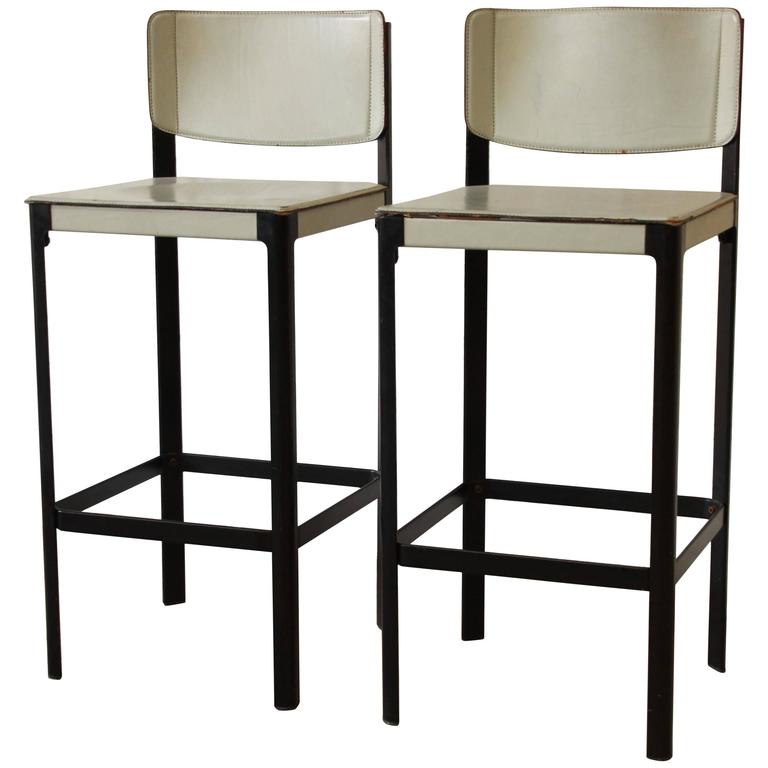 Pair of Mateo Grassi Sistina Italian Leather Bar Stools, Italy at 1stdibs