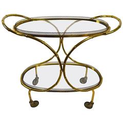 Faux Bamboo Serving Cart, Trolley in Brass and Glass 8