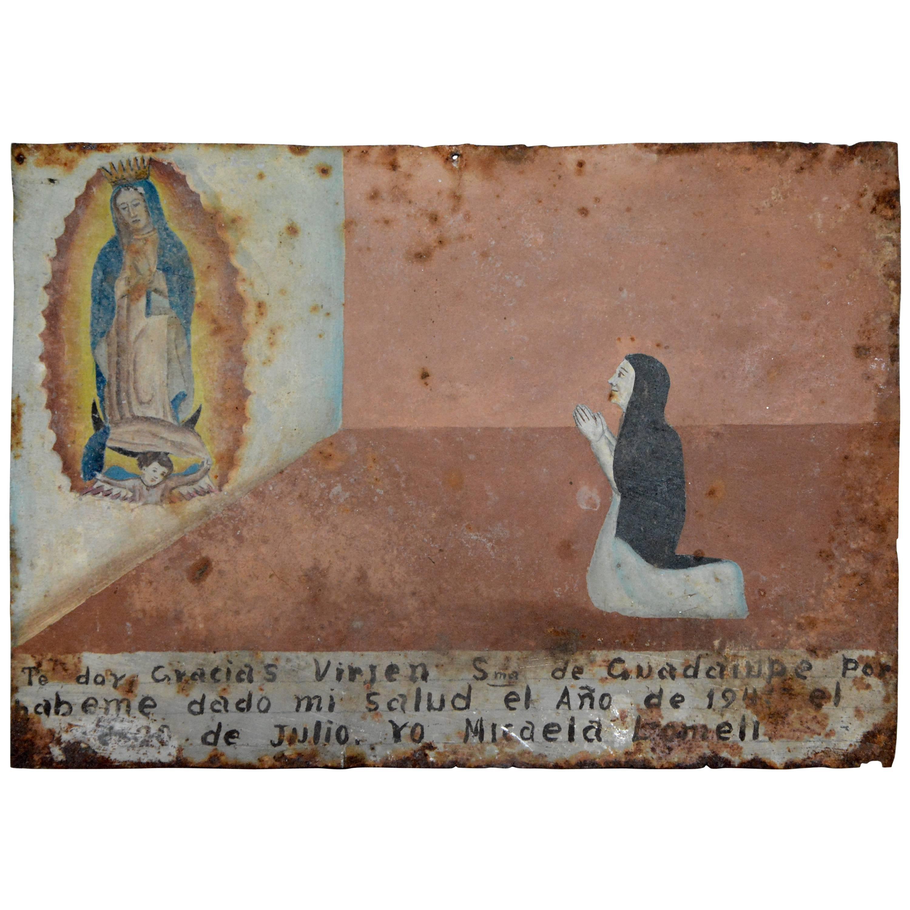 Spanish Folk Art Religious Painting on Tin 1941