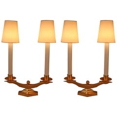 Pair of Art Deco Doré Bronze Candelabra Table Lamps