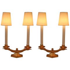 Pair of Art Deco Doré Bronze Candelabra Table Lamps 12