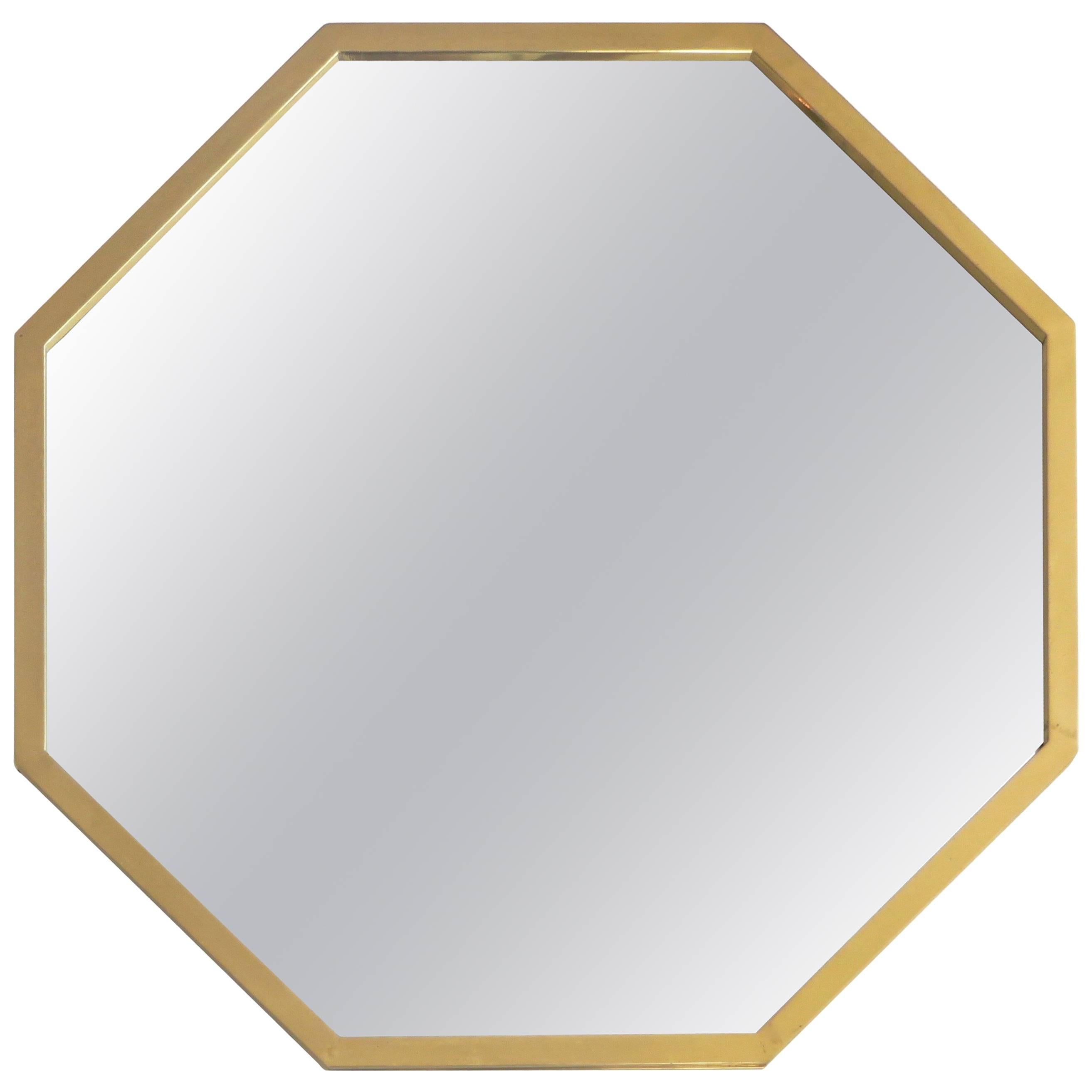 Octagonal Mirror with Blue and Antiqued Silver Frame. 