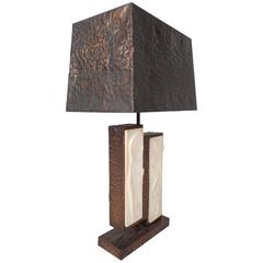 Unique Mid-Century Modern Textured Copper Table Lamp 12