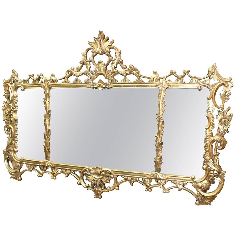 Ornate Gilt Antique Style Carved Wood Overmantle Mirror For Sale at 1stdibs
