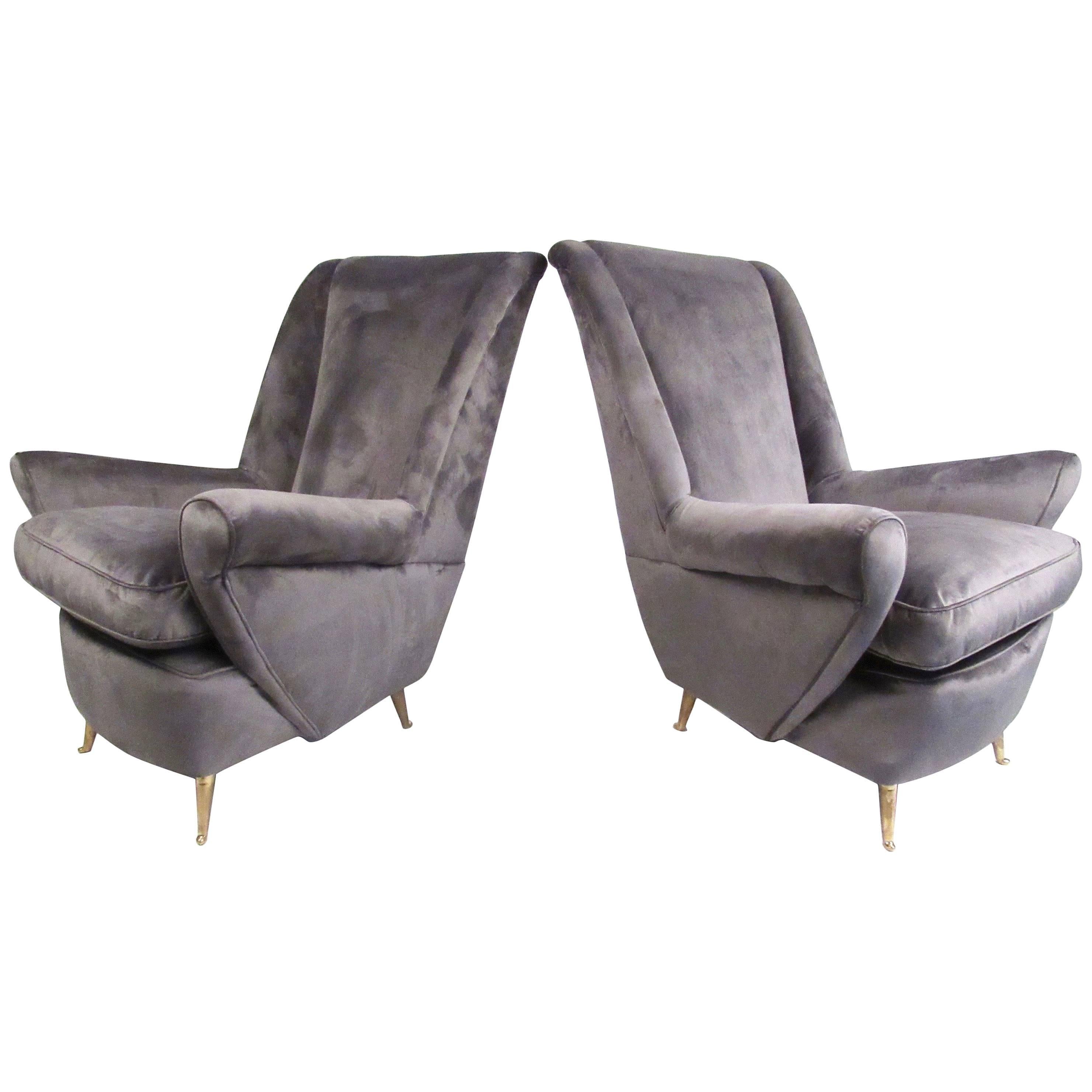 Pair Italian Modern Lounge Chairs for Arredamenti ISA For Sale