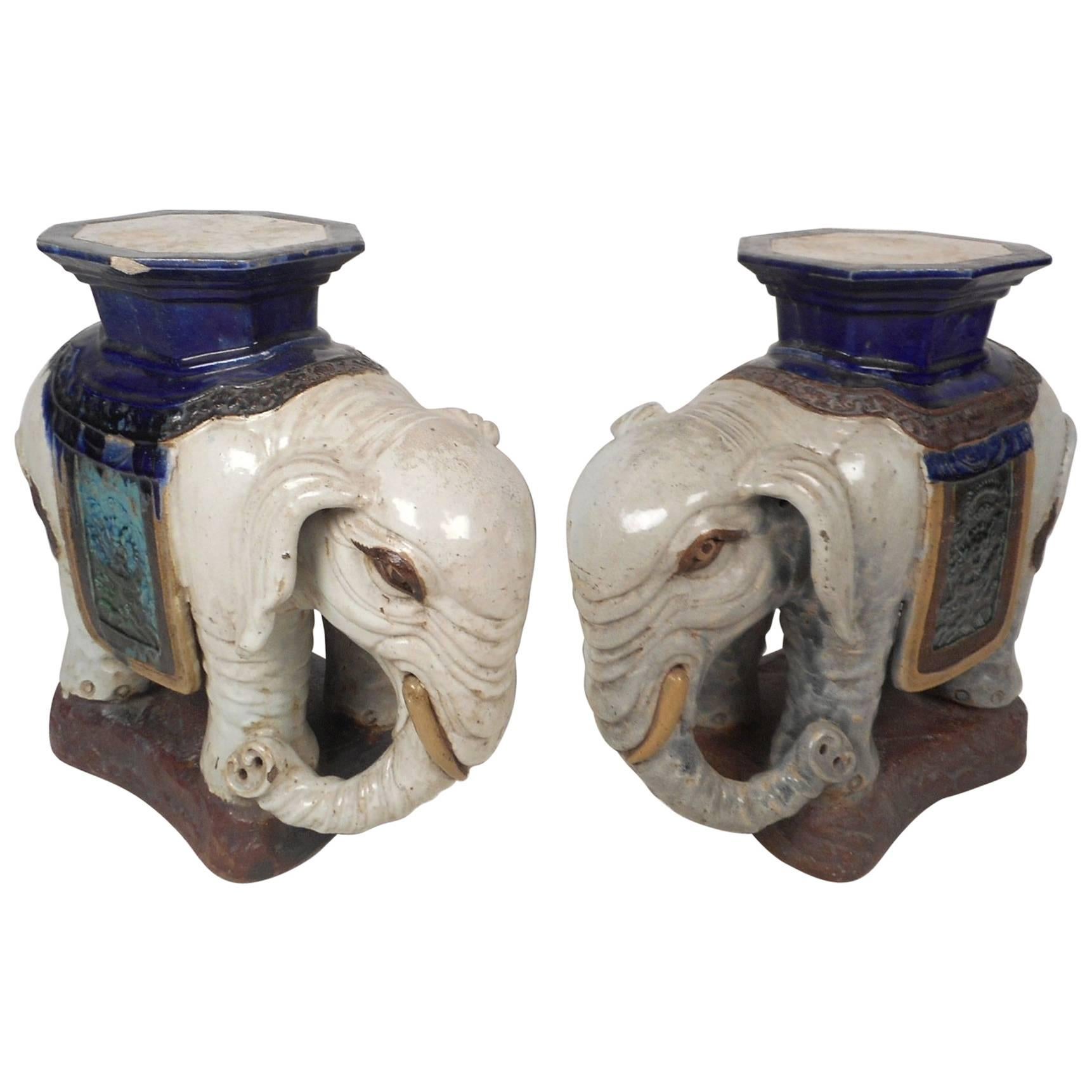 Amazing Vintage Ceramic Elephant End Tables or Pedestals