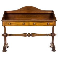 Large Victorian Walnut Writing Table, Commode with Shelved Back