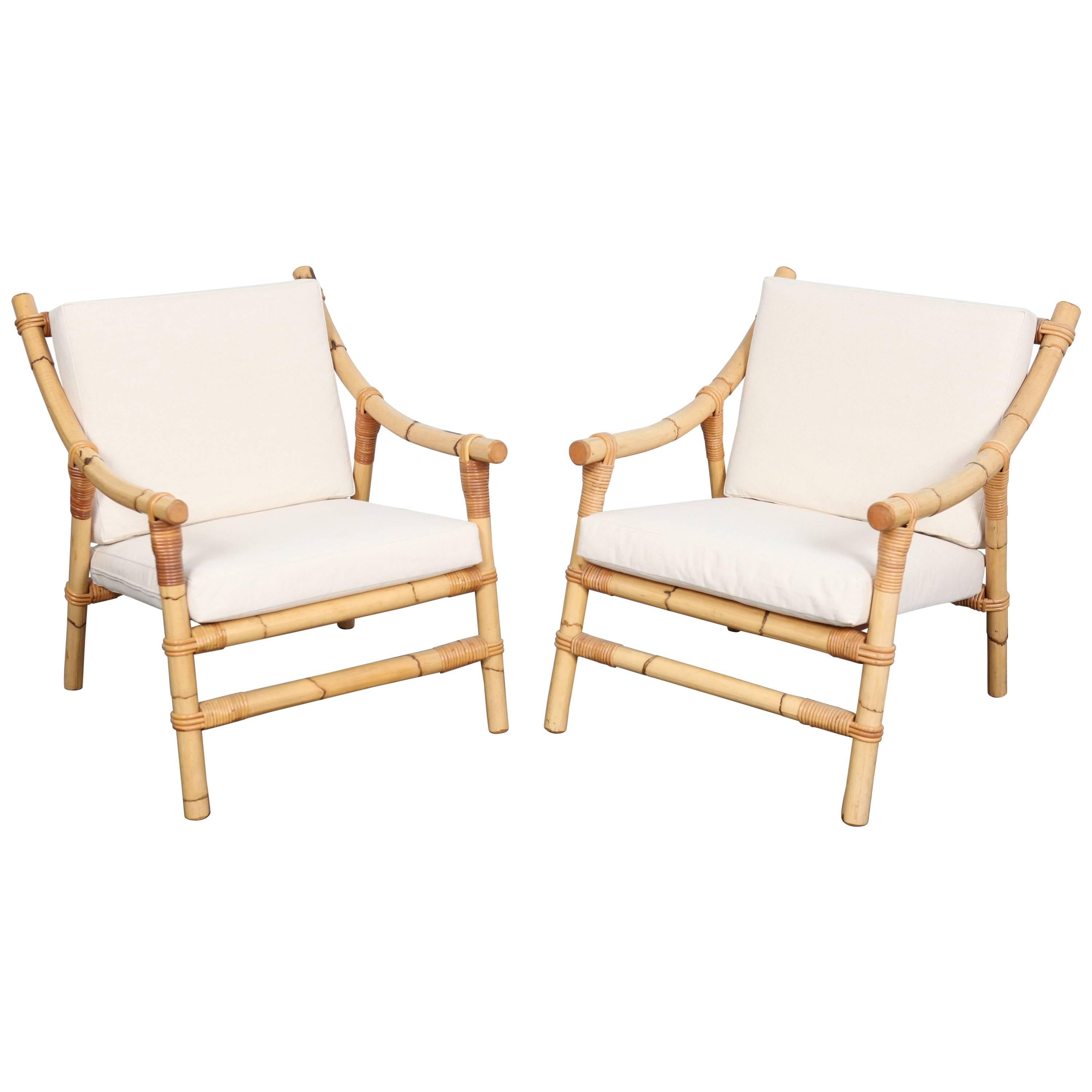 Pair of Bamboo Mid-Century Modern Lounge Chairs