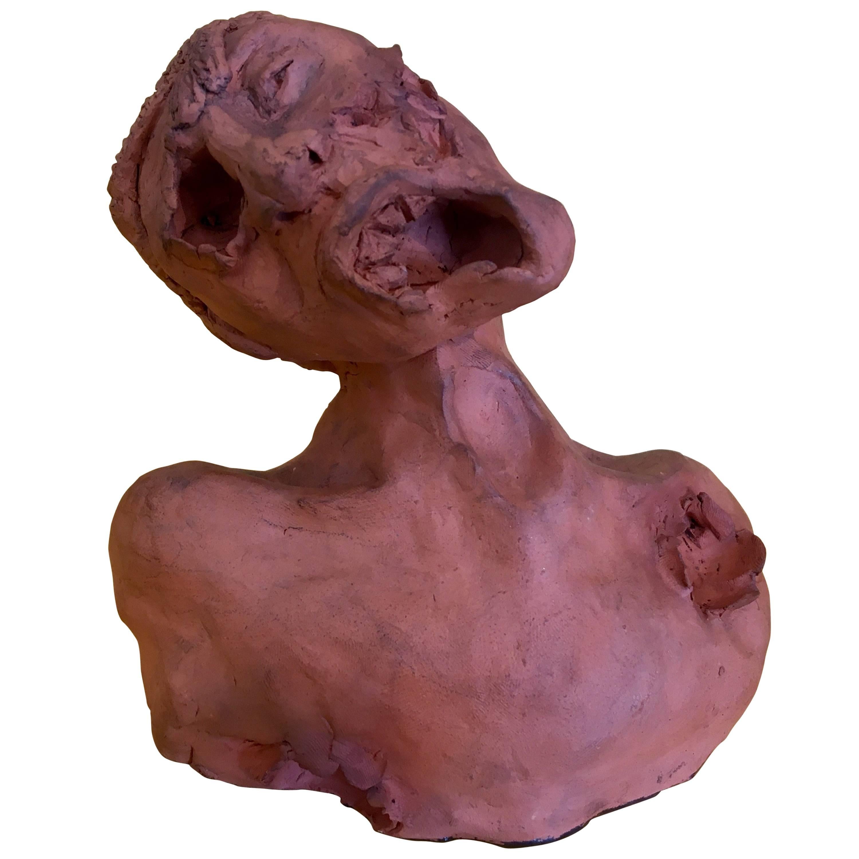 Striking Grotesque Ceramic Human Sculpture Signed J.W