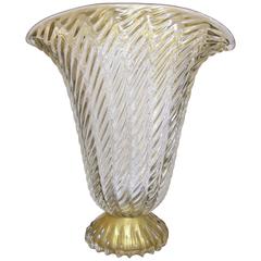 Large Murano Venetian Gold Clear Vase