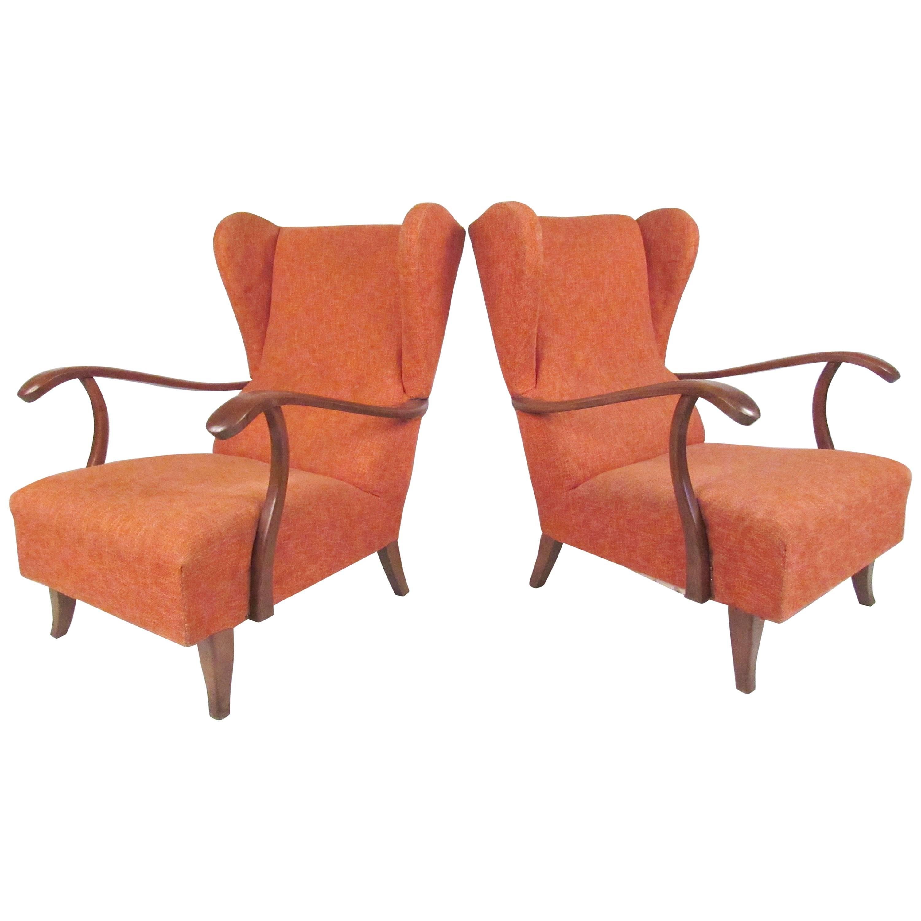 Italian Modern Wing Back Lounge Chairs after Paolo Buffa