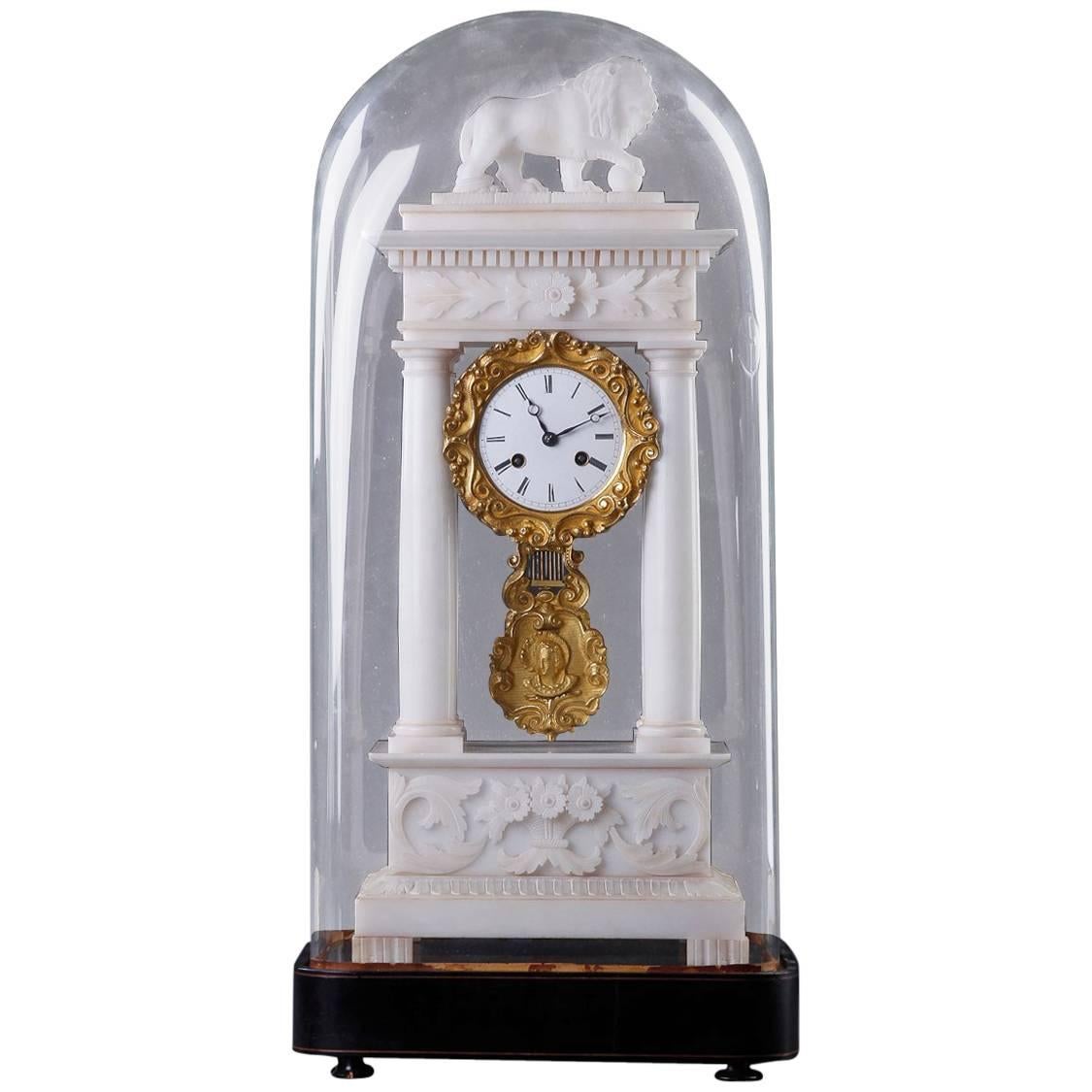 French 19th Century Marble and Ormolu Mantel Clock with Glass Dome