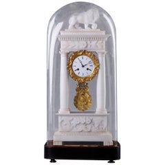 Antique French 19th Century Marble and Ormolu Mantel Clock with Glass Dome