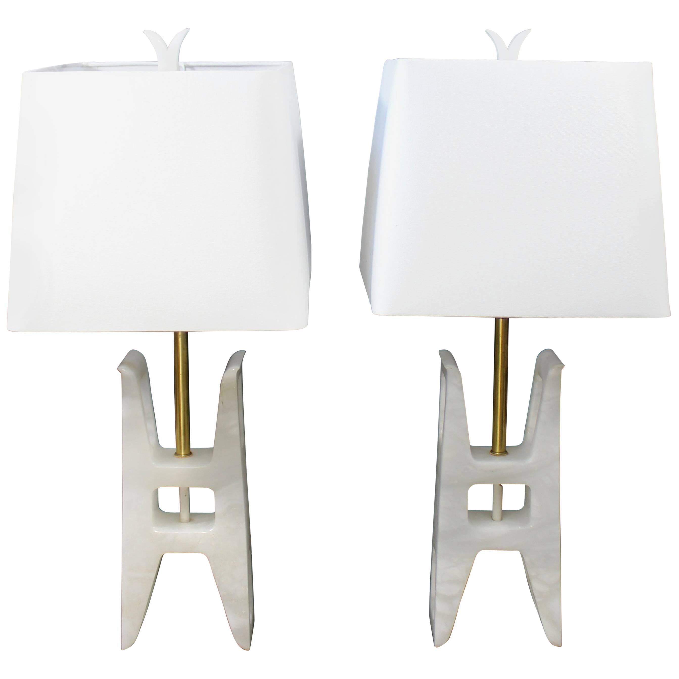 Mid-Century Modern Pair of Alabaster Table Lamps Tempestini Lightolier, Italy