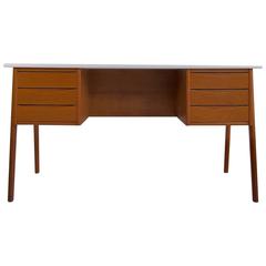 Mid-20th Century Modern Oak Writing Desk with White Tabletop