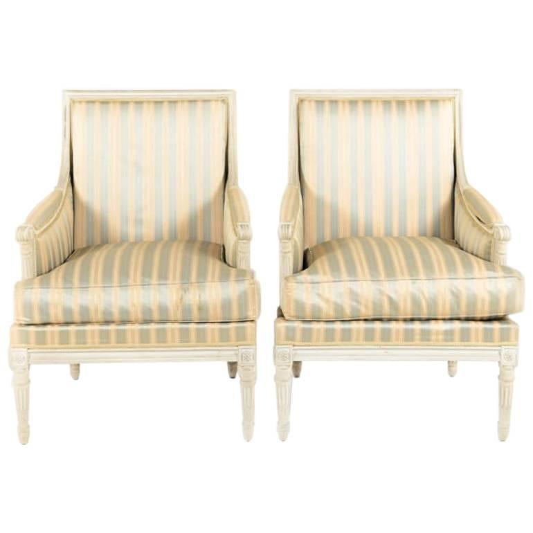 Vintage Louis XVI Style Bergère Down Filled Armchairs from Paris. 