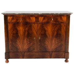 French Flame Mahogany Louis Philippe Buffet with Two Doors and Marble T