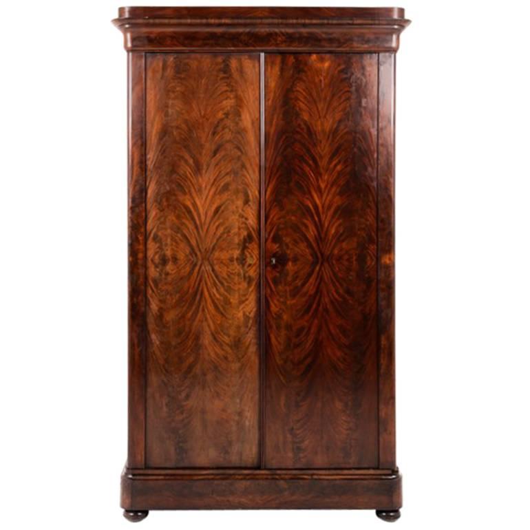 French Flame Mahogany Louis Philippe Two-Door Armoire, circa 1840