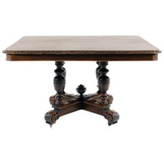 Antique French Solid Oak Square Henri II Dining Table, circa 1880