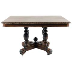 Antique French Solid Oak Square Henri II Dining Table, circa 1880