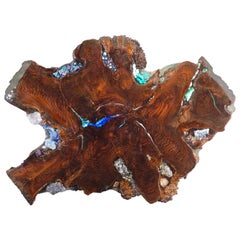Walnut wood sculpture with crystal and gemstone inlays