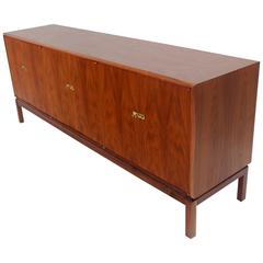 Oiled Walnut Brass Latches Three Compartment Credenza Bracket Base Legs 7