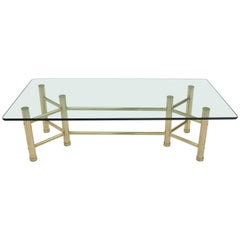 Solid Brass Tube Glass Top Rectangular Coffee Table