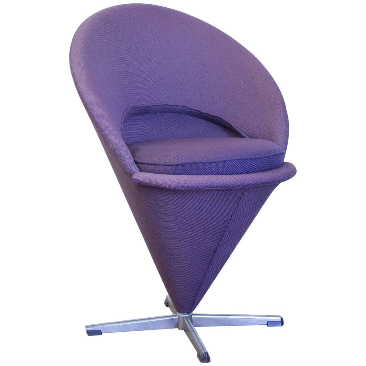 1958, Verner Panton for Rosenthal, Cone Chair in Original Purple Linen Fabric